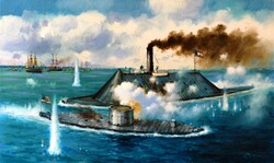 KÜLÖNLEGESSÉG: Bánfalvy Ákos, A világ első páncélos ütközete, 60x100 cm, olaj vászon