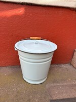 Kék zománcos zománcozott fedeles vödör veder  kuka nosztalgia darab, paraszti  falusi dekoráció