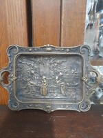 Régi Barokk Allegorikus Jelenetes Tömör Bronz,Réz Füles Kistálca,Asztalközép.20 cm.