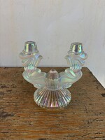Beautiful iridescent glass Bohemia candle holder, collector's mid-century modern home decor heirloom