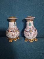 Antik cseh porcelán parfümös üvegpár – 1900-as évek eleje, gyertyatartóként használták