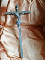 Vintage 40 cm. natúr fa kereszt fából faragott korpusszal