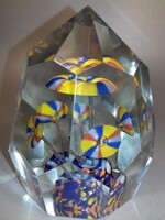 Antik régi fazettált üveg levélnehezék virág díszítéssel