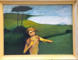 Kovács Tamás Vilmos (1951-) : Mitológiai jelenet,Képcsarnokos,60x80 cm.