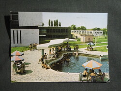 Képeslap,Hajdúszoboszló,Béke SZOT üdülő,szálló,park,strand,medence látkép,részlet, 1978-
