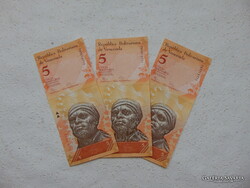 Venezuela 3 darab 5 bolivar 2014 Sorszámkövető Szép bankjegyek