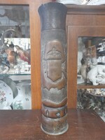 II.VH 1943-as,Bronz,Réz Magyar Címeres,Emlék,Ágyú Hadi Löveg Hüvely Váza.36 cm.