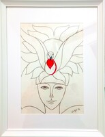 Egy üzenet. Krétaceruza rajz. 30x40 cm. Prima díjas művész alkotása. Károlyfi Zsófia/1952