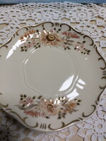 Zsolnay virágmintás teás csészealjak, tányér porcelán aranykontúros, FH jelzés a Forum Hotel