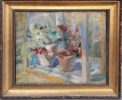 Csáki-Maronyák József (1910-2002) : Virágok az ablakban