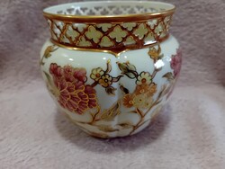2504/11 Zsolnay porcelán áttört peremű aranyozott kaspó