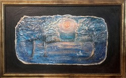 Holdfényes séta  Prima díjas művész zománcképe, tanúsítvánnyal. 55x35cm. Károlyfi Zsófia (1952)