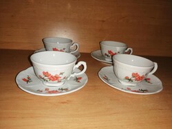 Zsolnay porcelán piros barackvirágos kávés csésze készlet aljjal - 4 személyes (3/K)