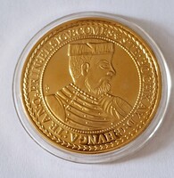 Bocskai István10 dukát 1605 érem utánverete 24karátos arannyal bevont ,kapszulában