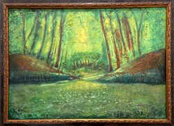 Prima díjas művész  alkotása : Az erdő kapuja. 50x70cm szép keretben. Károlyfi Zsófia (1952-)