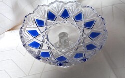 Kék mintás Walther glass talpas kínáló