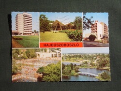 Képeslap,Hajdúszoboszló,mozaik,gyógyfürdő,strand,medence,szálló,üdülő,étterem látkép,részlet, 1982-