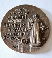 Várhelyi György: 250 Éve Albertin Született Tessedik Sámuel 1742 / 1992  bronz plakett  8,5 cm