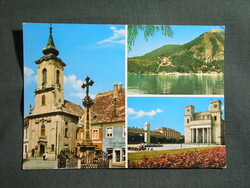 Képeslap,Dunakanyar,mozaik,Visegrád,Szentendre,Vác,Duna,hajó látkép,részlet, 1975-