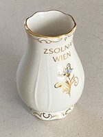 WIEN - ZSOLNAY PORCELÁN KÉK BÚZA VIRÁGOS KICSI VÁZA 8.5 CM