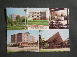 Képeslap,Hajdúszoboszló,mozaik,gyógyfürdő,szálló,üdülő,Ikarus autóbusz látkép,részlet, 1972-