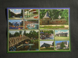 Képeslap,Hajdúszoboszló,mozaik,gyógyfürdő,strand,medence,szálló,üdülő,étterem látkép,részlet, 1998-