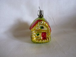 RÉGI ÜVEG KARÁCSONYFADÍSZ - SZÍNES HÁZIKÓ!