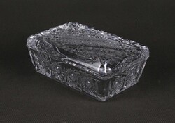 1V767 Csiszolt kristály fedeles doboz cigaretta kínáló 4.8 x 8.4 x 12.5 cm