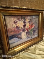 Gyönyörű Scultéty Éva virág csendélet 65x51 cm