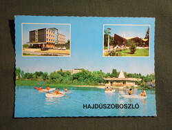 Képeslap,Hajdúszoboszló,mozaik,gyógyfürdő,strand,medence,szálló,üdülő,étterem látkép,részlet, 1975-