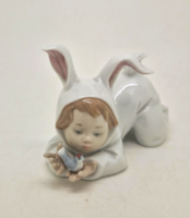 Lladro Nao kislány nyuszi jelmezben kismadárral 15cm