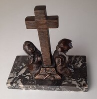 Antik bronz szobor: imádkozó gyerekek , márvány talpon