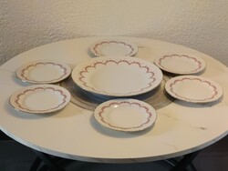 AKCIÓS JLMENAU – 7 darabos német porcelán sütis készlet – rózsás, aranyszegélyes dizájn!