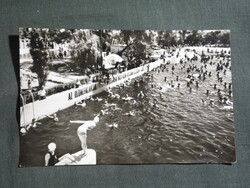 Képeslap,Hajdúszoboszló,gyógyfürdő,strand,medence látkép,részlet, 1965-