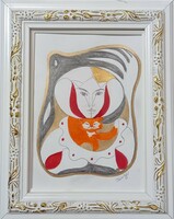 Cica vízió. Aranyozott rajz. 24x19cm. Prima díjas művész alkotása. Károlyfi Zsófia/1952