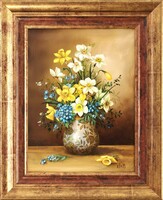 B. Pál Margit: Nárciszok – Friss tavaszi hangulat olaj-vásznon (40x30 cm)