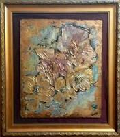 Prima díjas művésztől tanúsítvánnyal. Álomvirágok 45x35 cm., zománckép.Károlyfi Zsófia (1952)