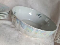 Apró ibolya virágos Drasche irritáló mázas porcelán pogácsát leveses kínáló tál