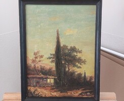 (NBL4) Tájkép festmény tanyával 32x42 cm kerettel