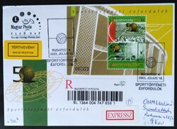 FF4705eat / 2003 Sporttörténeti évfordulók blokk FDC-n expressz ajánlott tértivevényes levélen