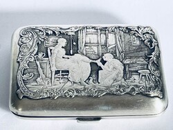 Antik Francia B.Wicker gravírozott cigaretta tartó