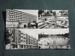 Képeslap,Hajdúszoboszló,mozaik,gyógyfürdő,strand,medence,SZOT üdülő,szálló látkép,részlet, 1965-
