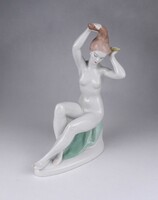 1V866 Régi Aquincum porcelán fésülködő akt szobor 22 cm