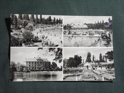 Képeslap,Hajdúszoboszló,mozaik,gyógyfürdő,strand,bejárat,medence,Bányász üdülő látkép,részlet, 1958-
