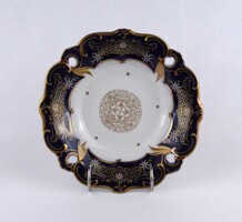 1V687 Régi Weimar porcelán, aranyozott, kobaltkék dísztányér 21.5 cm