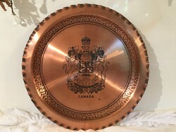 TÁNYÉR - FALI - RÉZ - 30 cm - KANADA -  GRAVÍROZOTT - JELZETT - RETRO