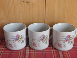 Hollóházi floral pattern 3 pcs porcelain glasses with green Hollóházi emblem