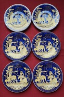 6db egyiptomi Fathi Mahmoud Limoges porcelán csészealj csomag tányér kistányér arany kék mintával