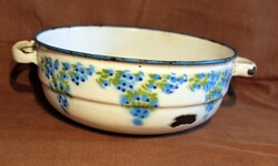 Régi zománcos zománcozott Weiss Manfréd Csepel kék virág mintás tál