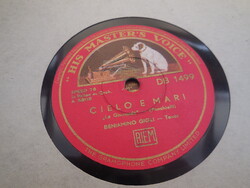 Bakelit lemez ,  His-Masters . Voice ,  Vino il Vino  ,  Cielo e mari